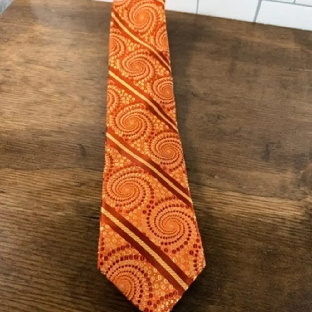 Ted Baker London Orange Psychedelic Geometric Spiral Silk Necktie